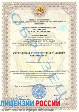 Образец сертификата соответствия аудитора №ST.RU.EXP.00006191-3 Кунгур Сертификат ISO 50001